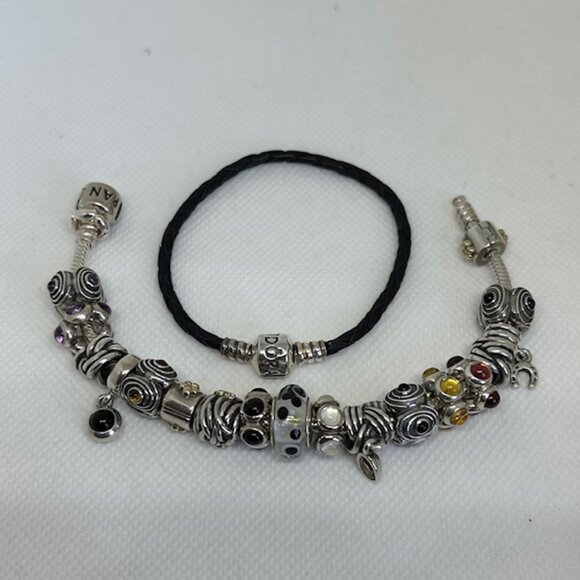 Pandora Charm Bracelet Sterling Silver, Gold & Precious Stones - Picture 2 of 4